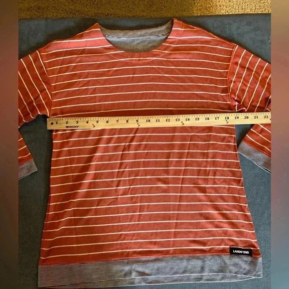 Woman’s Lands’ End Orange Striped Long Sleeve Basic Comfort Outdoor Crew NeckTop - Picture 6 of 7